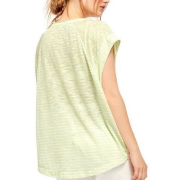 WE THE FREE Women's Lemon Lime Sheer Striped Short Sleeve Jewel Neck Top L - Picture 14 of 16